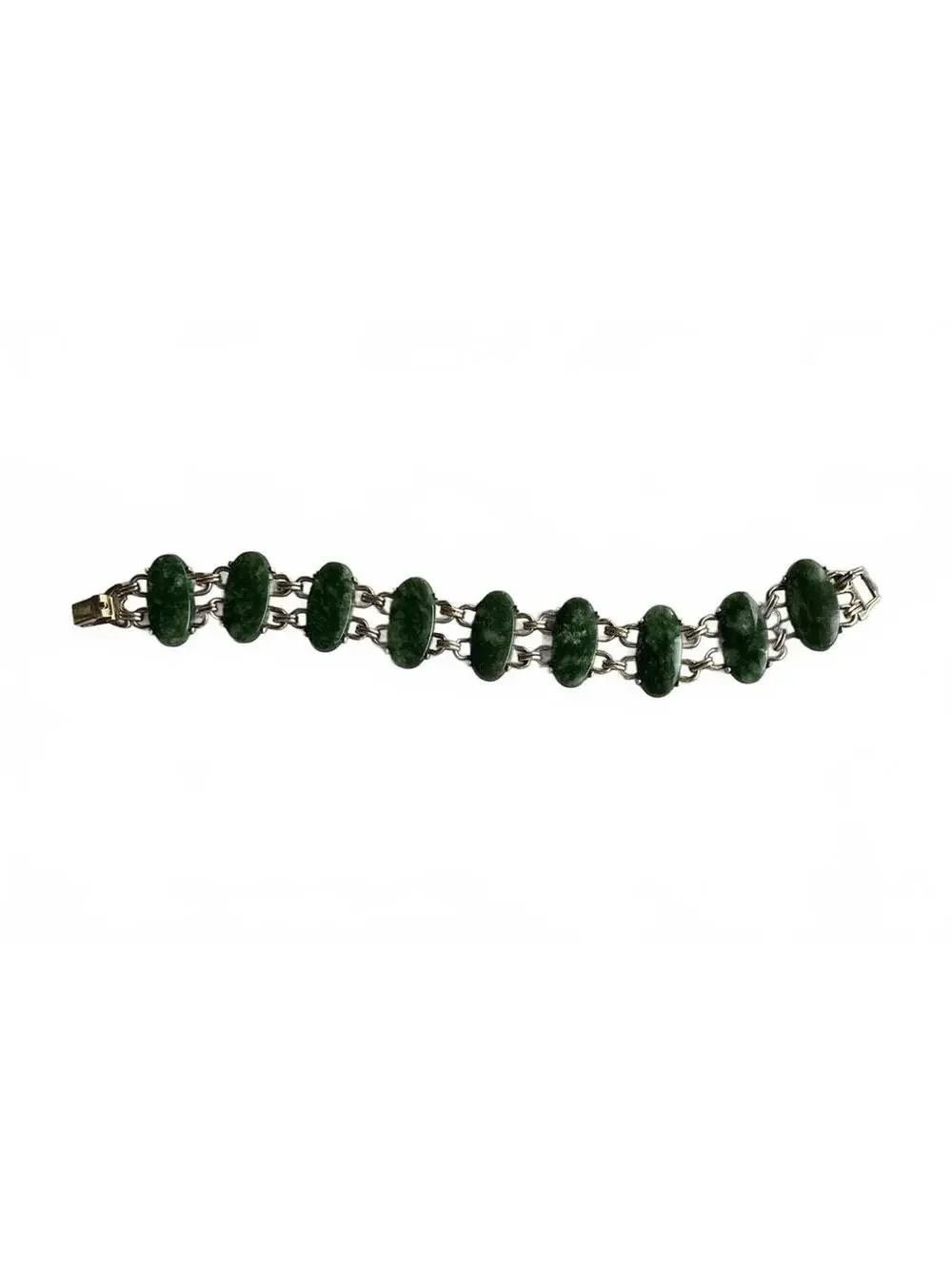 Vintage Nephrite Jade Cabochon Link 12K Gold Filled WRE Bracelet